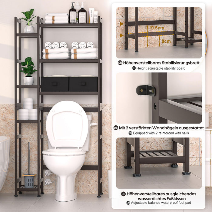 Yorbay bamboo toilet shelf with 2 storage boxes and height-adjustable shelves