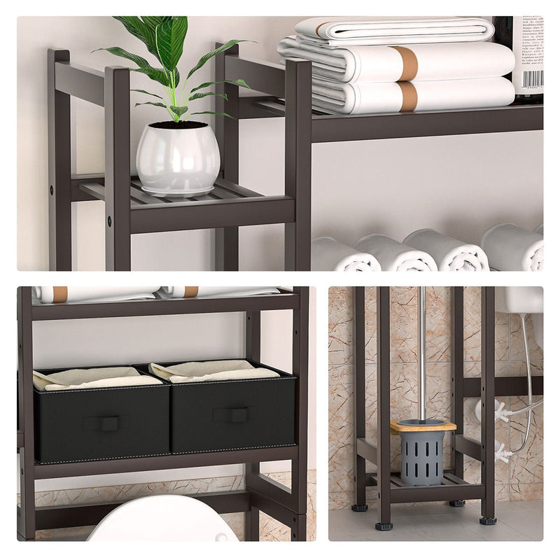 Yorbay Toilettenregal aus Bambus mit 2 Aufbewahrungsboxen und höhenverstellbaren Ablagen - YB036 - Z073 - 35 - Yorbay.de