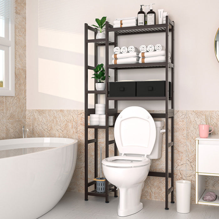 Yorbay bamboo toilet shelf with 2 storage boxes and height-adjustable shelves