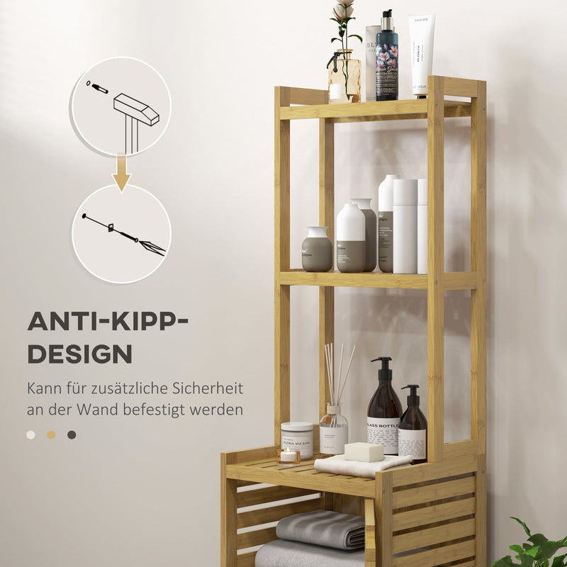 Badezimmerschrank aus Bambus mit Fächern & Tür - YB - T3323P298732 - 7 - Yorbay.de