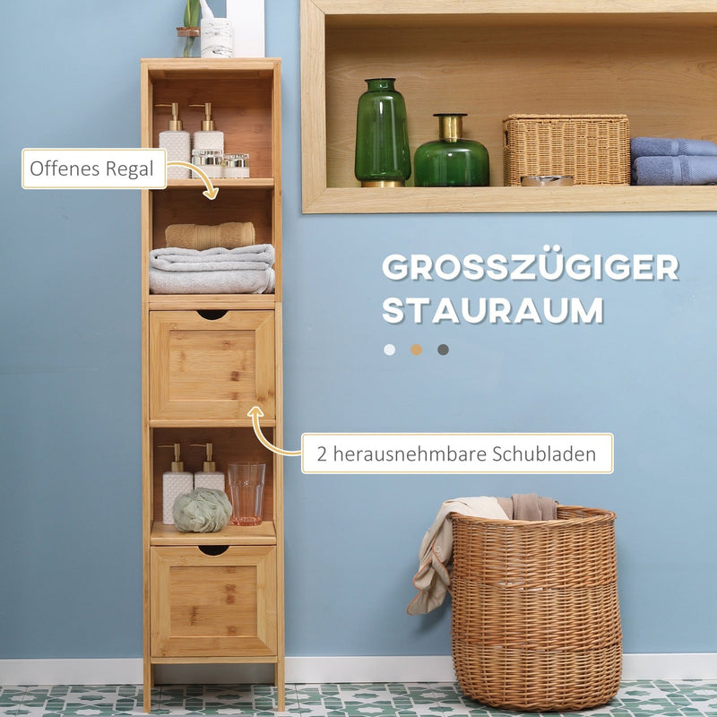 Badezimmerschrank aus Bambus mit Schubladen und Regalen - YB - T3323P303342 - 8 - Yorbay.de