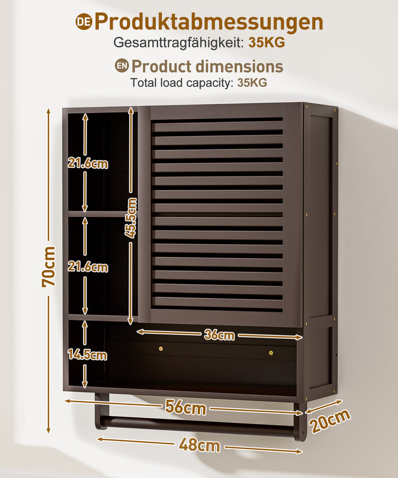 Yorbay Badezimmerschrank mit Tür und Regalen, 70 x 56 x 20 cm - YB070 - Z096 - 20 - Yorbay.de