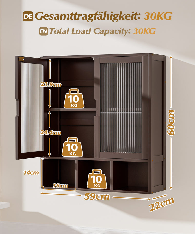Yorbay Badezimmerschrank mit Doppeltür und Fächern, 59 x 22 x 66 cm - YB - YB071 - Z099 - 23 - Yorbay.de