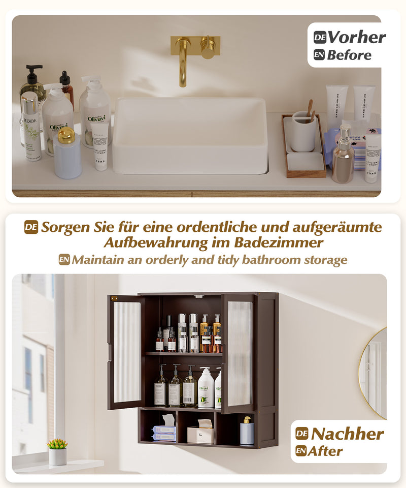 Yorbay Badezimmerschrank mit Doppeltür und Fächern, 59 x 22 x 66 cm - YB - YB071 - Z099 - 26 - Yorbay.de