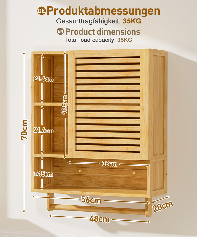 Yorbay Badezimmerschrank mit Tür und Regalen, 70 x 56 x 20 cm - YB070 - Z094 - 3 - Yorbay.de