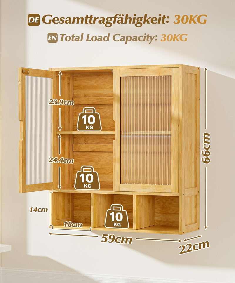 Yorbay Badezimmerschrank mit Doppeltür und Fächern, 59 x 22 x 66 cm - YB - YB071 - Z097 - 3 - Yorbay.de