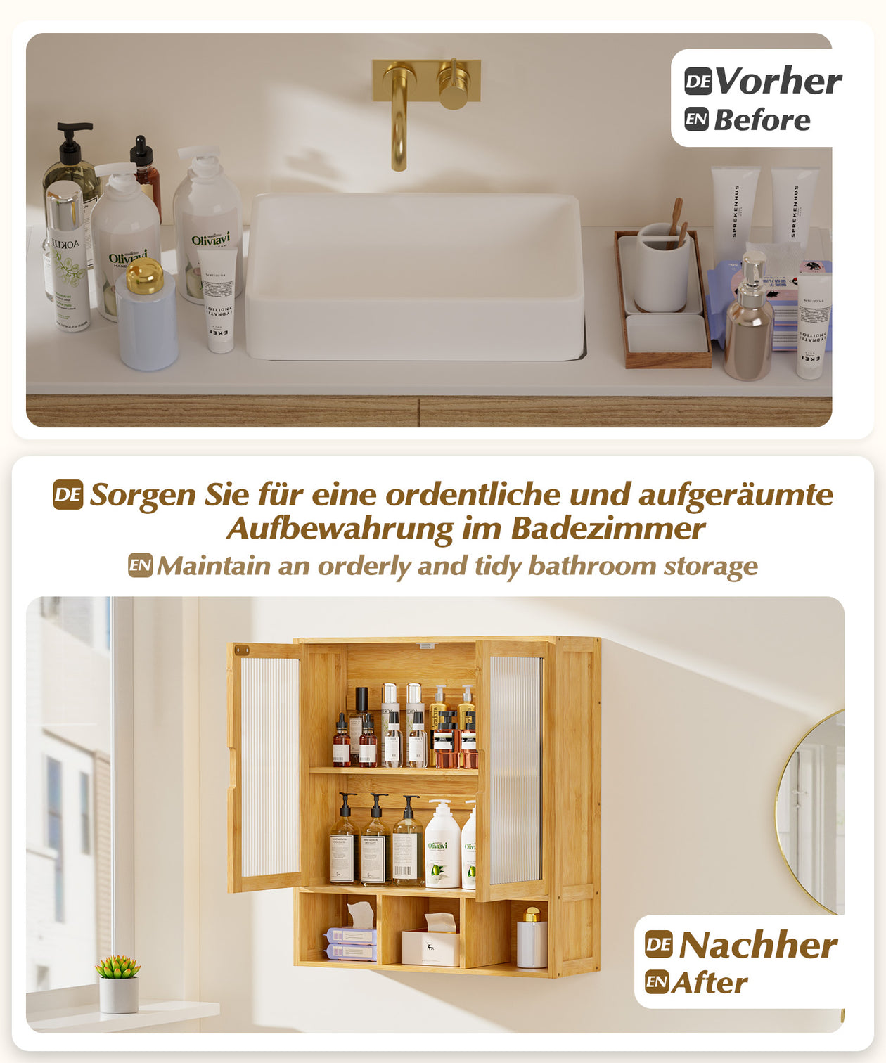 Yorbay Badezimmerschrank mit Doppeltür und Fächern, 59 x 22 x 66 cm - YB - YB071 - Z097 - 6 - Yorbay.de