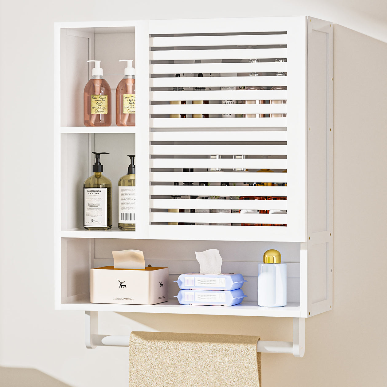 Yorbay Badezimmerschrank mit Tür und Regalen, 70 x 56 x 20 cm - YB070 - Z095 - 17 - Yorbay.de