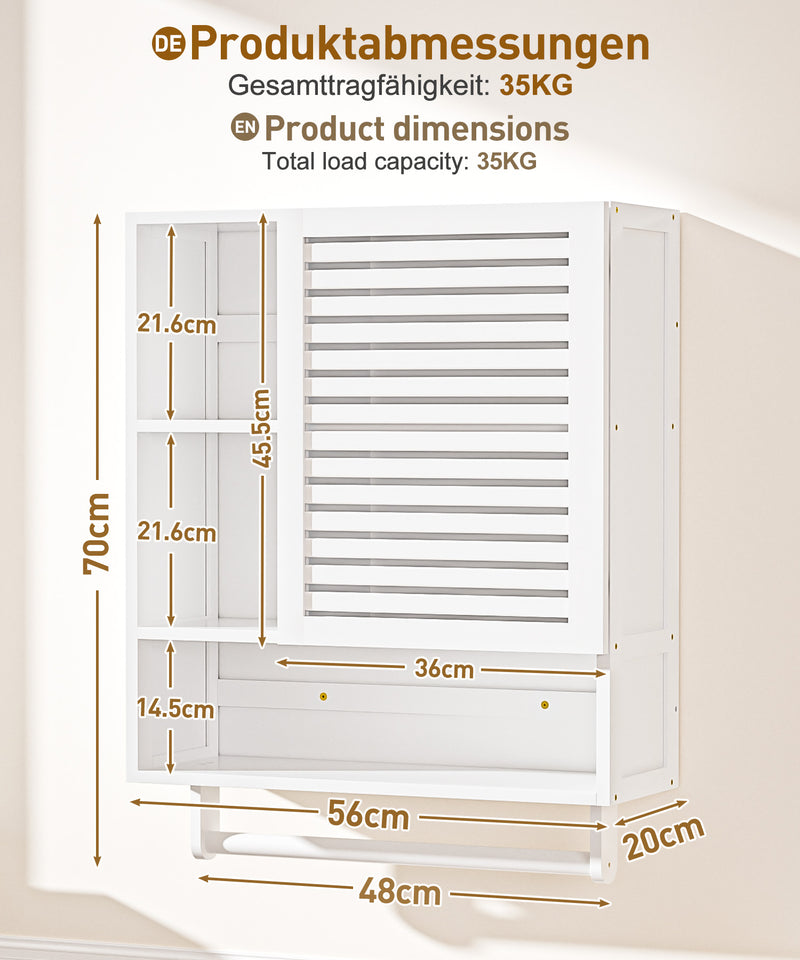 Yorbay Badezimmerschrank mit Tür und Regalen, 70 x 56 x 20 cm - YB070 - Z095 - 12 - Yorbay.de