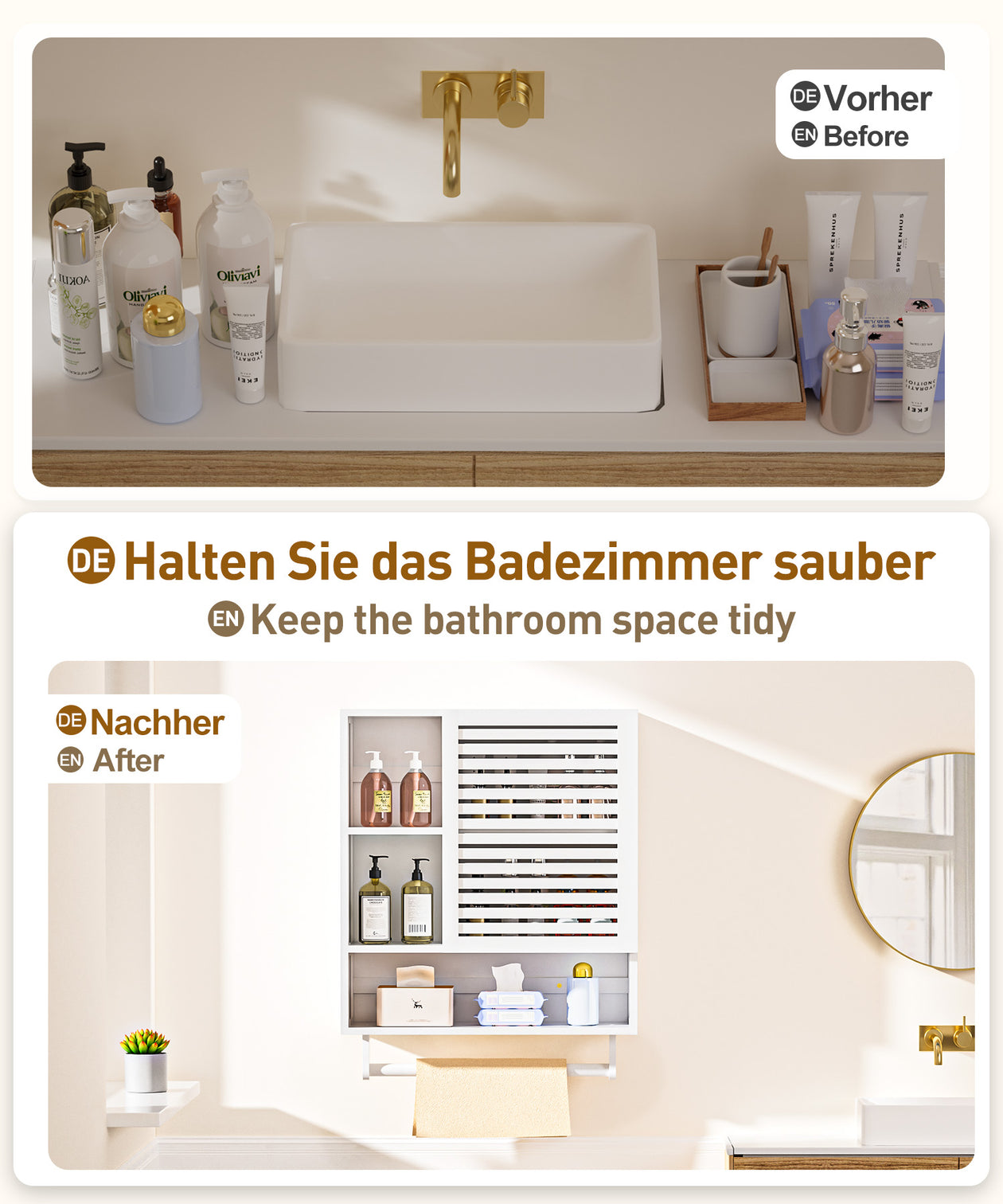 Yorbay Badezimmerschrank mit Tür und Regalen, 70 x 56 x 20 cm - YB070 - Z095 - 14 - Yorbay.de