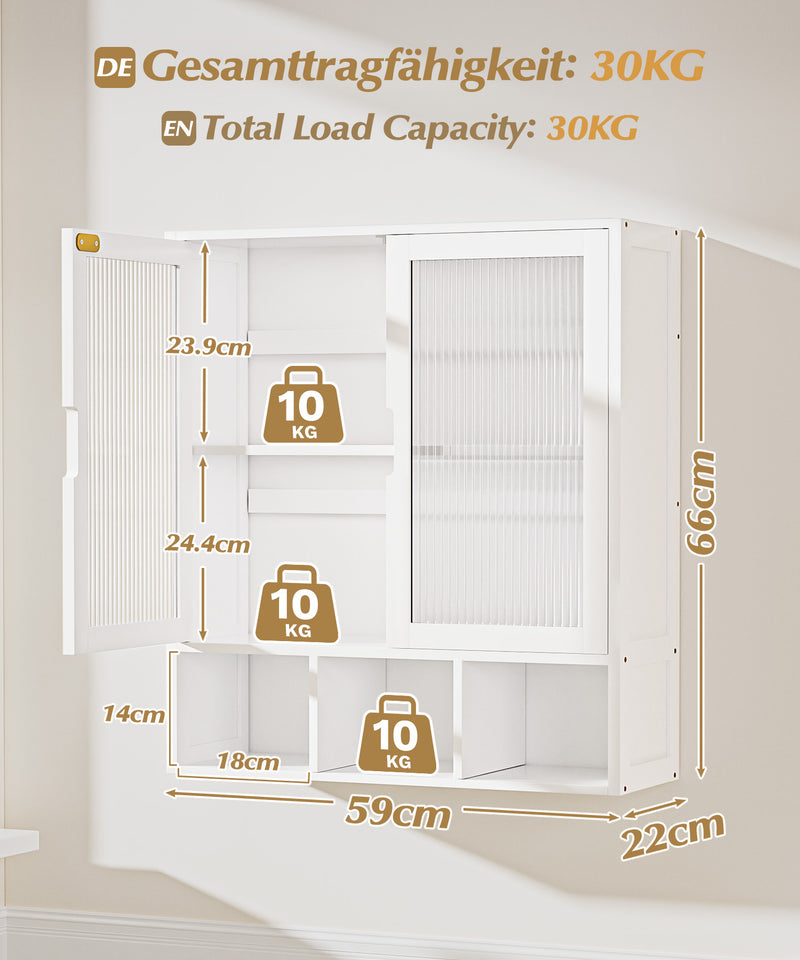 Yorbay Badezimmerschrank mit Doppeltür und Fächern, 59 x 22 x 66 cm - YB - YB071 - Z098 - 13 - Yorbay.de