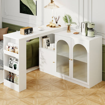 360° drehbarer Bartisch – moderner Ess- und Barschrank in Schwarz / Weiß —