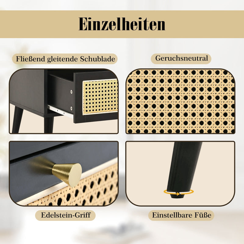 Sideboard in Schwarz mit Rattan - Design, mit 2 Türen und 1 Schublade - YB - WF316082BAA - 5 - Yorbay.de