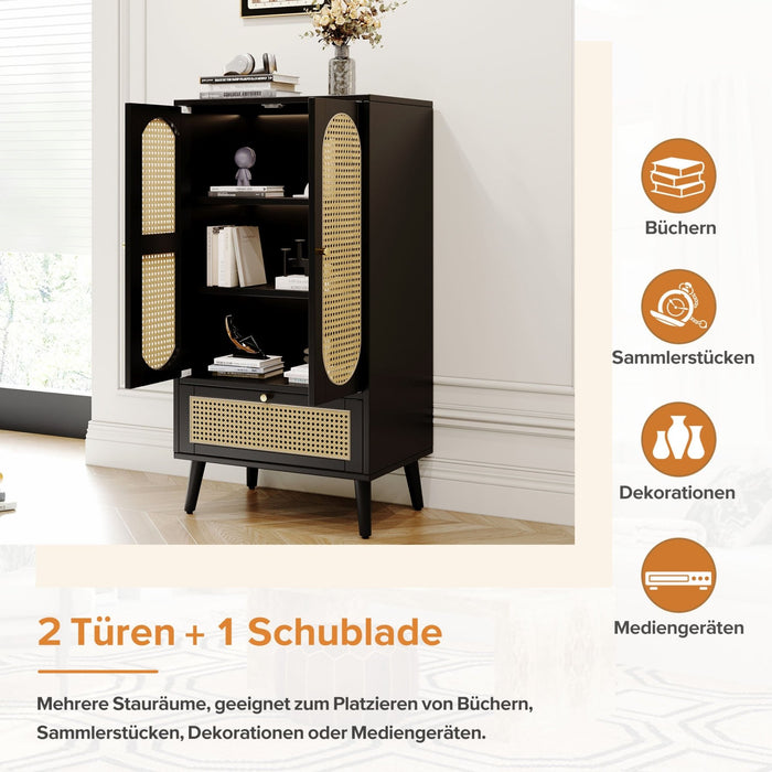 Sideboard in Schwarz mit Rattan - Design, mit 2 Türen und 1 Schublade - YB - WF316082BAA - 4 - Yorbay.de