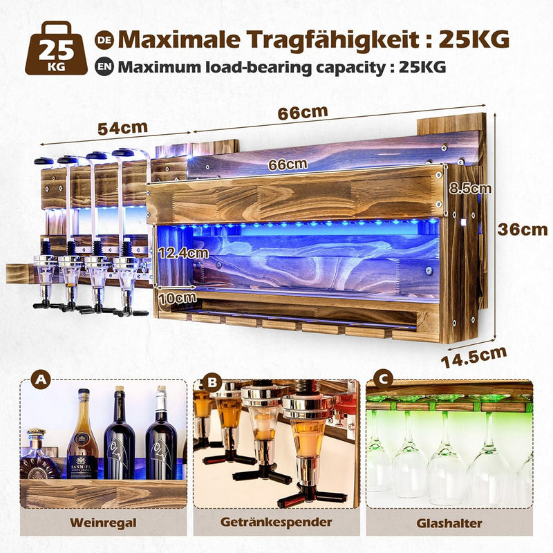 LED-beleuchtetes Weinregal aus Holz mit 4 Getränkespender, steuerbar über Smartphone —