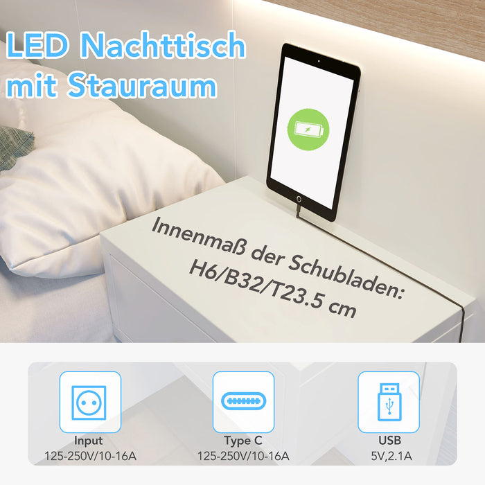 Doppelbett mit LED - Nachttischen, USB - C Steckdose und Schwebebett - Design, 140x200 cm, 160x200 cm, 180x200 cm - YB - 68232430AAW - 7 - Yorbay.de