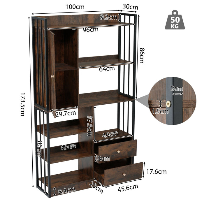 Bücherregal mit Türen und Schubladen, Stahlregal - YB - LY314702AAB - 3 - Yorbay.de