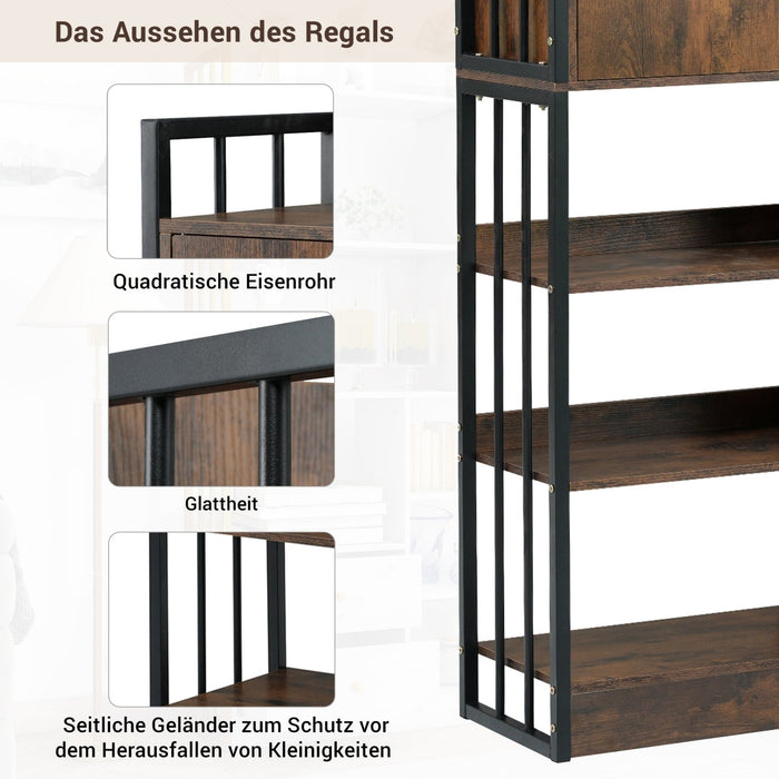 Bücherregal mit Türen und Schubladen, Stahlregal - YB - LY314702AAB - 4 - Yorbay.de