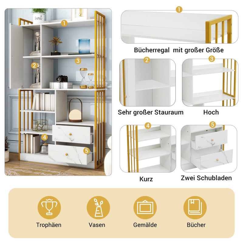 Bücherregal mit Türen und Schubladen, Stahlregal - YB - LY314702AAA - 15 - Yorbay.de