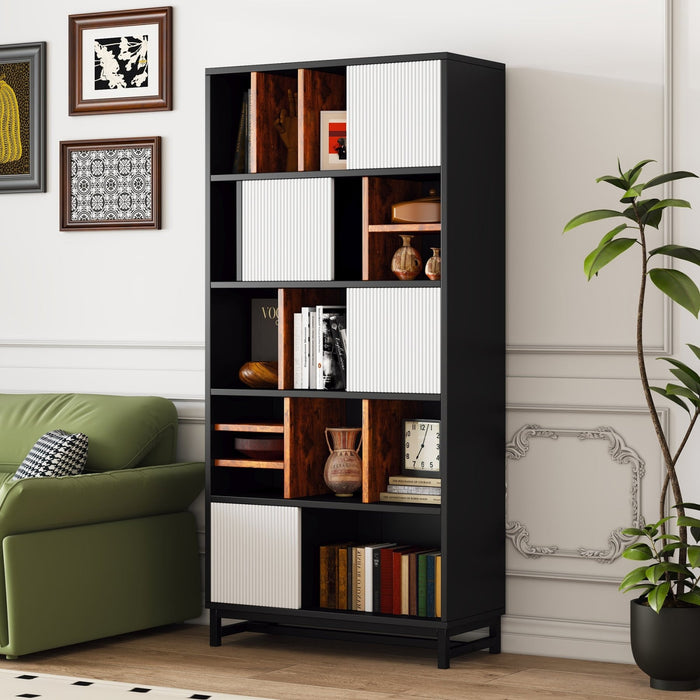 Bücherregal mit 5 Fachböden & Schranktür, 165 x 80 x 35 cm - YB - LY237020AAA - 3 - Yorbay.de