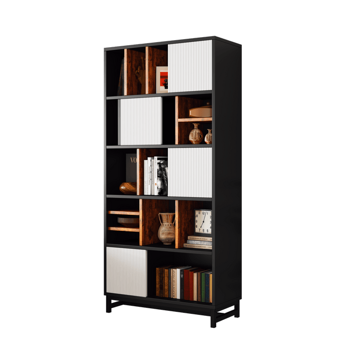 Bücherregal mit 5 Fachböden & Schranktür, 165 x 80 x 35 cm - YB - LY237020AAA - 6 - Yorbay.de