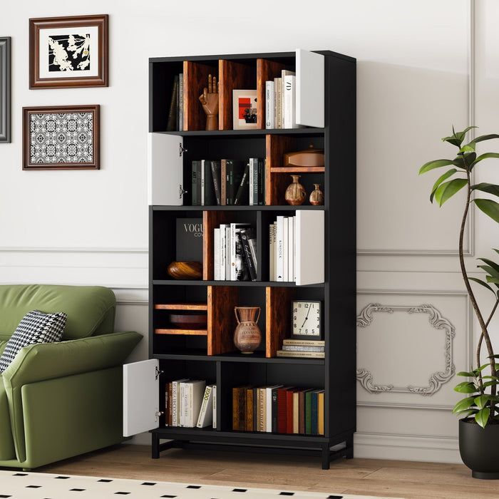 Bücherregal mit 5 Fachböden & Schranktür, 165 x 80 x 35 cm - YB - LY237020AAA - 7 - Yorbay.de