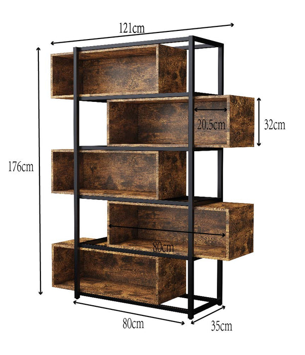 Industrielles Bücherregal mit 5 Etagen, 176 x 121 x 35 cm - YB - LY237022AAA - 3 - Yorbay.de