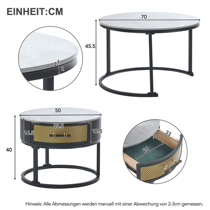 Couchtisch 2er Set in grau mit Schubladen 308406407AAG 03