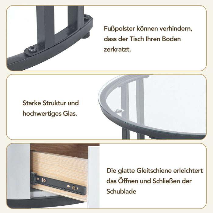 2-teiliges Couchtisch-Set, Glasoberfläche, Marmorschiefer und Massivholz