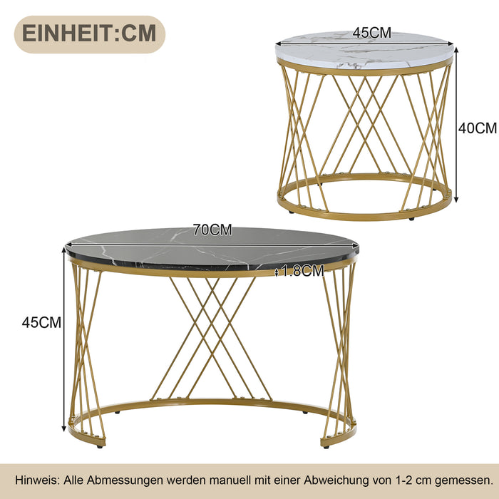 2-piece coffee table set in high-gloss marble look with drawers