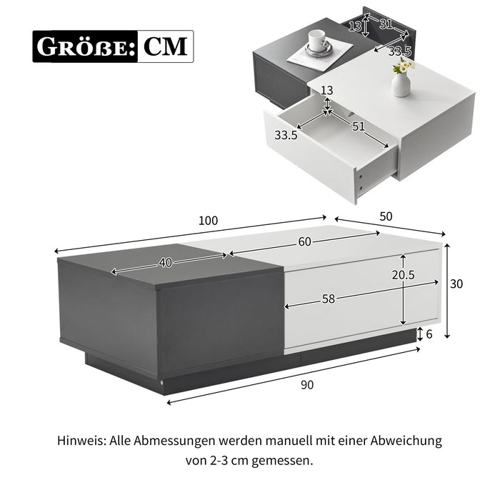 Couchtisch mit 2 Druckschubladen, 100x50x30 cm - YB - WF532180ZAA - 3 - Yorbay.de