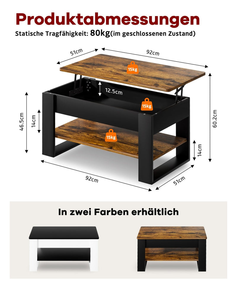 Yorbay Couchtisch mit Lift - Top, Stauraum & Ablage - YW005-D072 - 3 - Yorbay.de