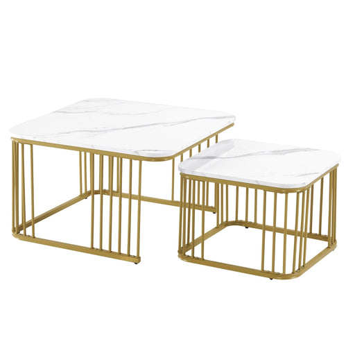 2 - teiliges Couchtisch - Set in Hochglanz - Marmoroptik, quadratische Beistelltische - YB - WF326269AAW - 27 - Yorbay.de