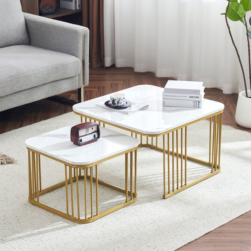 2 - teiliges Couchtisch - Set in Hochglanz - Marmoroptik, quadratische Beistelltische - YB - WF326269AAW - 28 - Yorbay.de