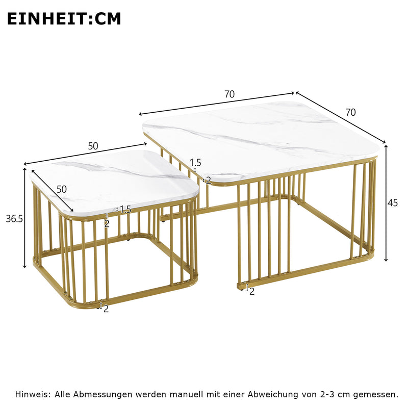 2 - teiliges Couchtisch - Set in Hochglanz - Marmoroptik, quadratische Beistelltische - YB - WF326269AAW - 29 - Yorbay.de
