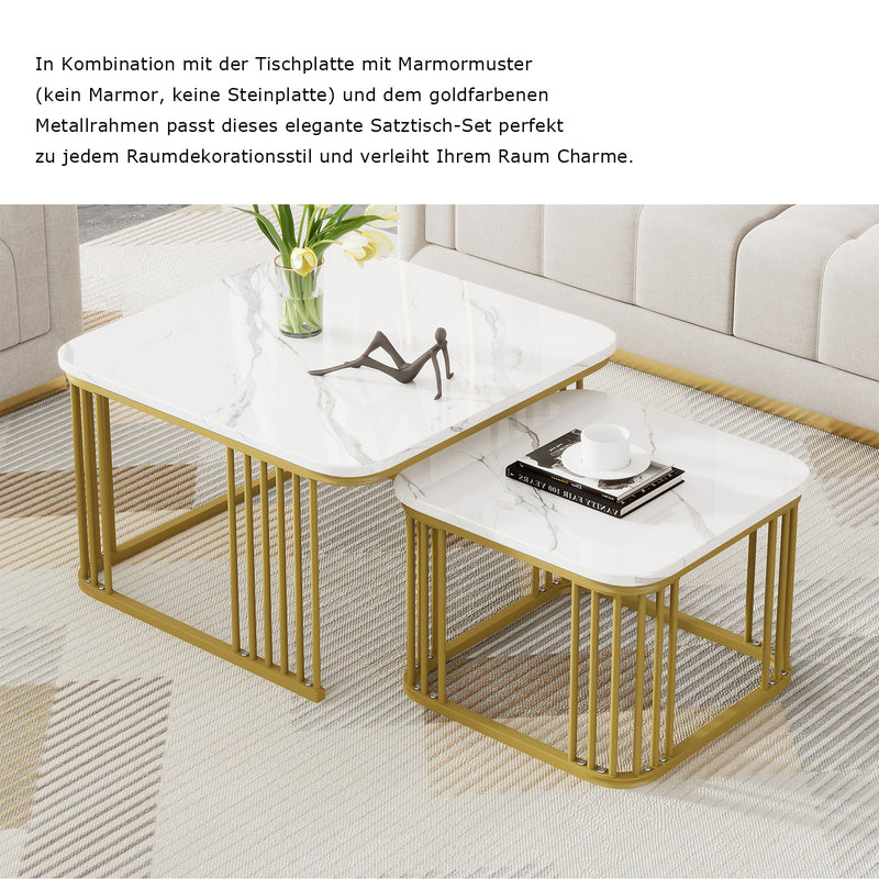 2 - teiliges Couchtisch - Set in Hochglanz - Marmoroptik, quadratische Beistelltische - YB - WF326269AAW - 30 - Yorbay.de