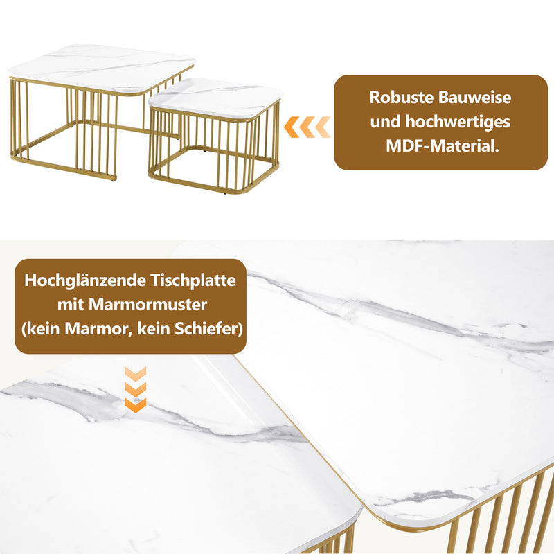 2 - teiliges Couchtisch - Set in Hochglanz - Marmoroptik, quadratische Beistelltische - YB - WF326269AAW - 31 - Yorbay.de
