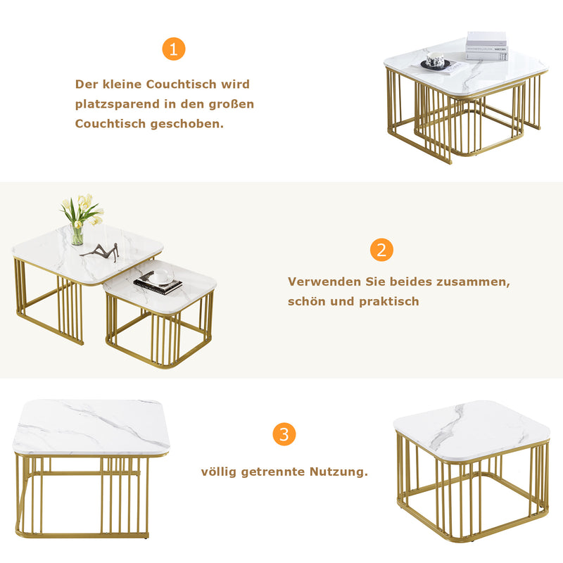 2 - teiliges Couchtisch - Set in Hochglanz - Marmoroptik, quadratische Beistelltische - YB - WF326269AAW - 32 - Yorbay.de