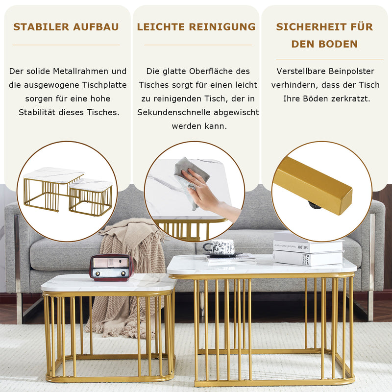 2 - teiliges Couchtisch - Set in Hochglanz - Marmoroptik, quadratische Beistelltische - YB - WF326269AAW - 33 - Yorbay.de