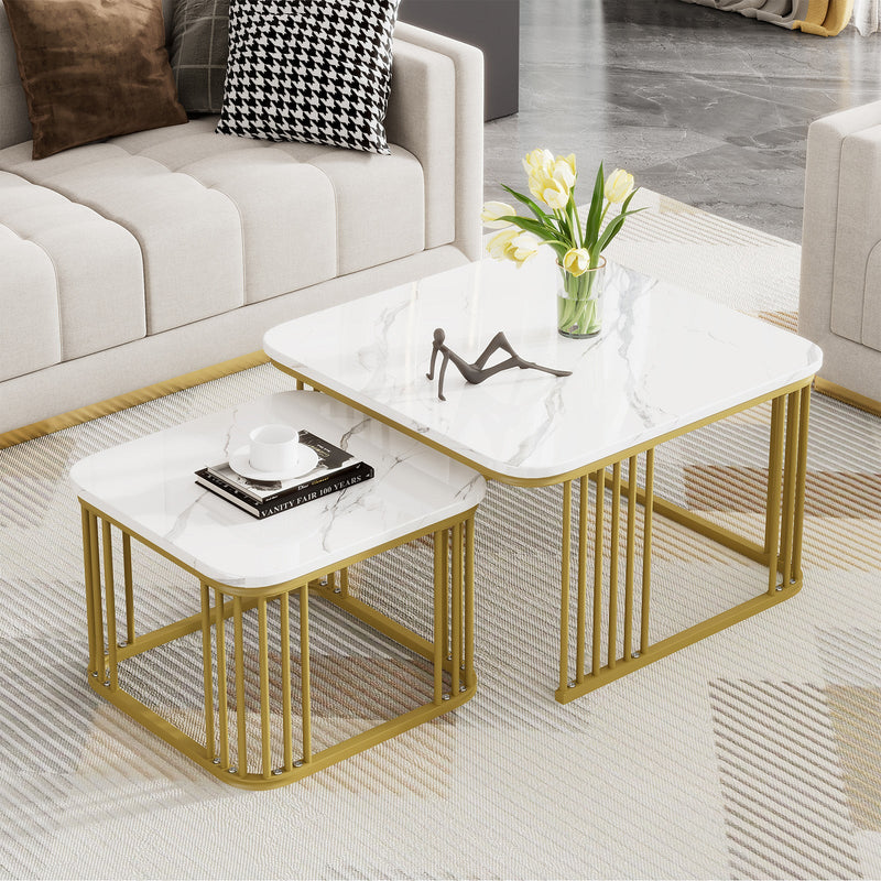 2 - teiliges Couchtisch - Set in Hochglanz - Marmoroptik, quadratische Beistelltische - YB - WF326269AAW - 34 - Yorbay.de