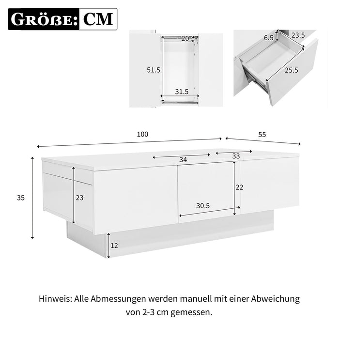 Hochglanz - Couchtisch mit Schiebefunktion, Weiß, 100x55x35 cm - YB - N625P183797W - 3 - Yorbay.de