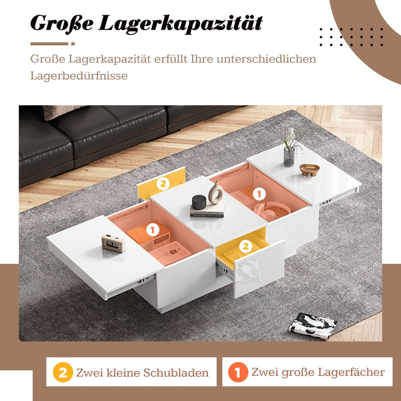 Hochglanz - Couchtisch mit Schiebefunktion, Weiß, 100x55x35 cm - YB - N625P183797W - 4 - Yorbay.de