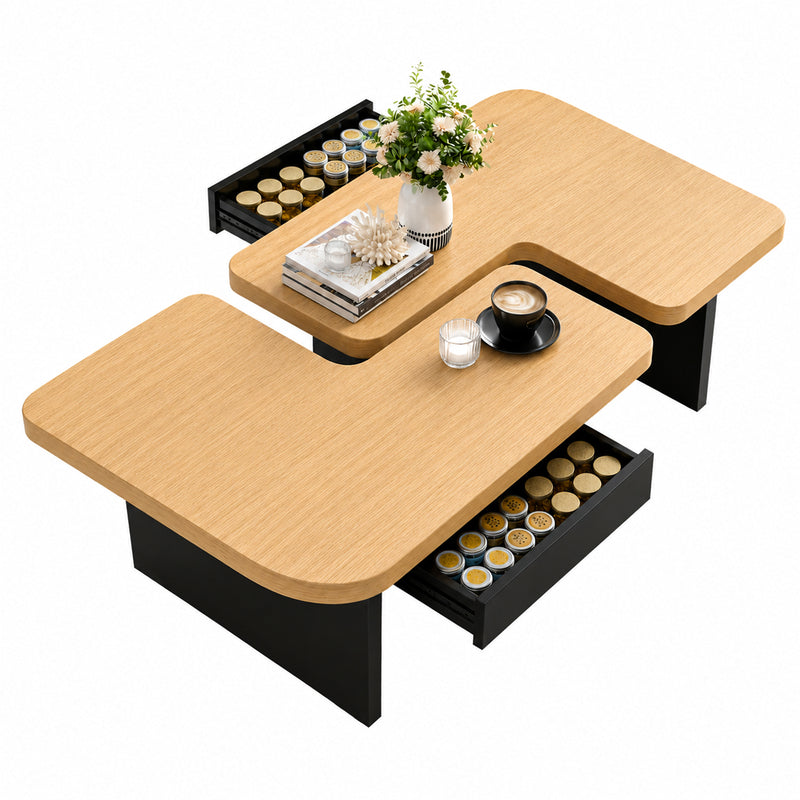 Yorbay LED Couchtisch 2er-Set modular mit 2 Schubladen