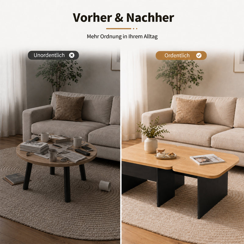 Yorbay LED Couchtisch 2er-Set modular mit 2 Schubladen