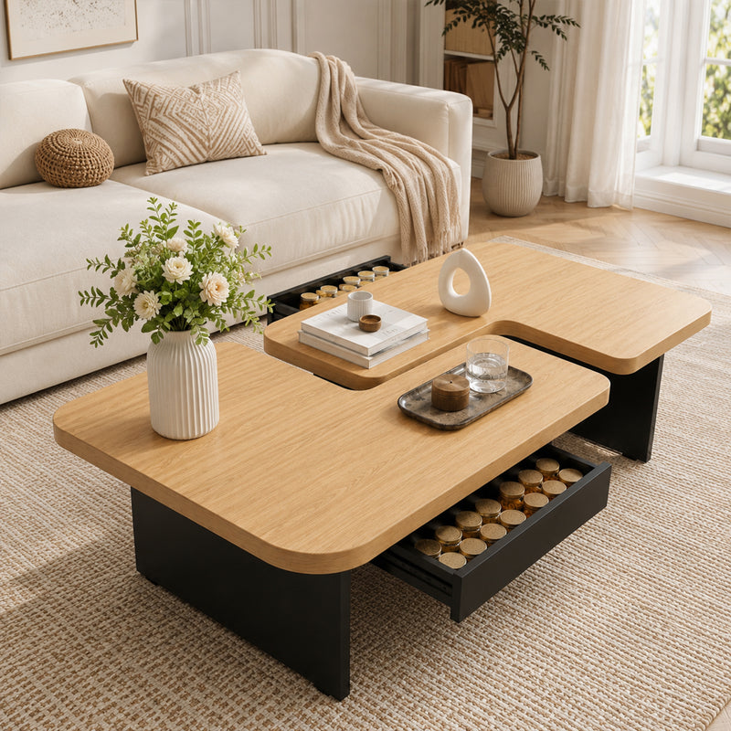 Yorbay LED Couchtisch 2er-Set modular mit 2 Schubladen