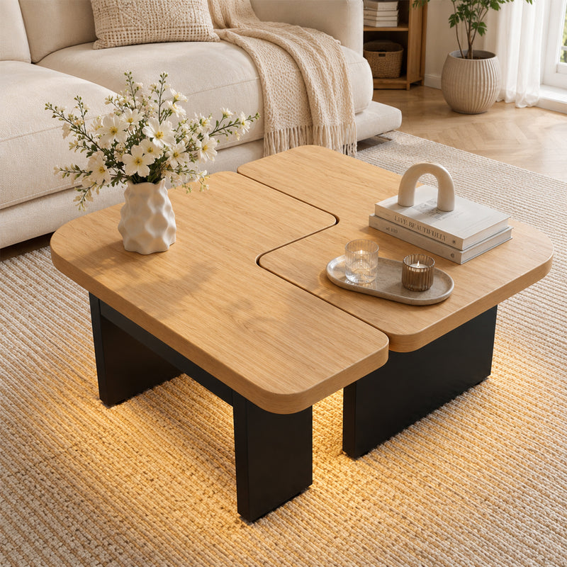 Yorbay LED Couchtisch 2er-Set modular mit 2 Schubladen