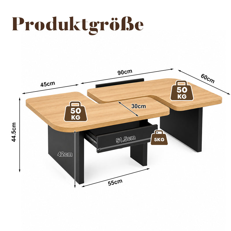 Yorbay LED Couchtisch 2er-Set modular mit 2 Schubladen