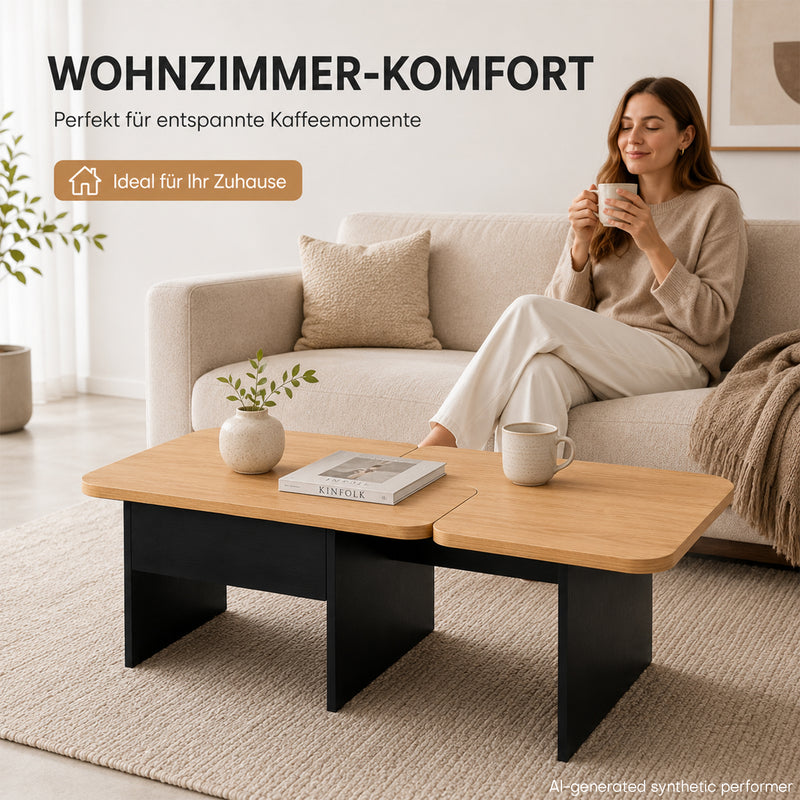 Yorbay LED Couchtisch 2er-Set modular mit 2 Schubladen