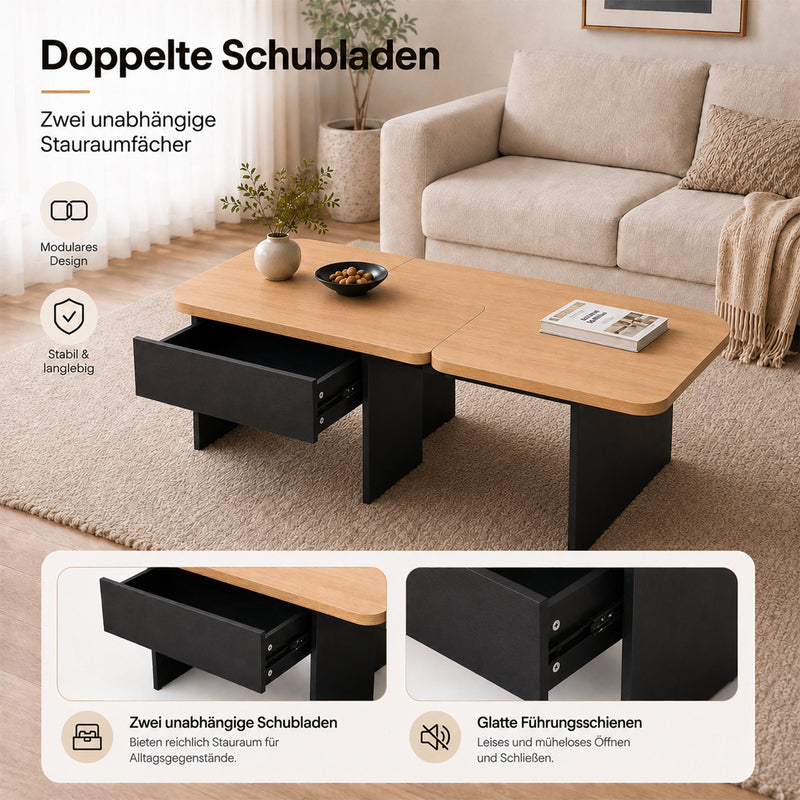 Yorbay LED Couchtisch 2er-Set modular mit 2 Schubladen