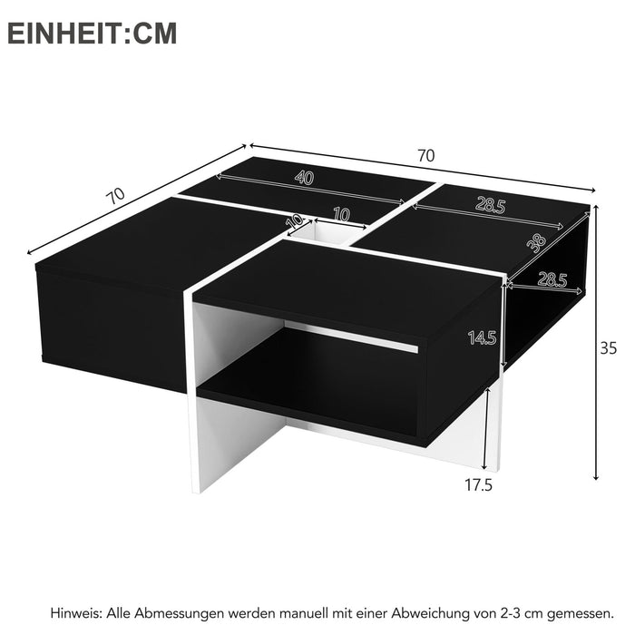 Quadratischer Couchtisch – 70x70x35 cm, 5 offene Fächer - YB - N625P170657B - 3 - Yorbay.de